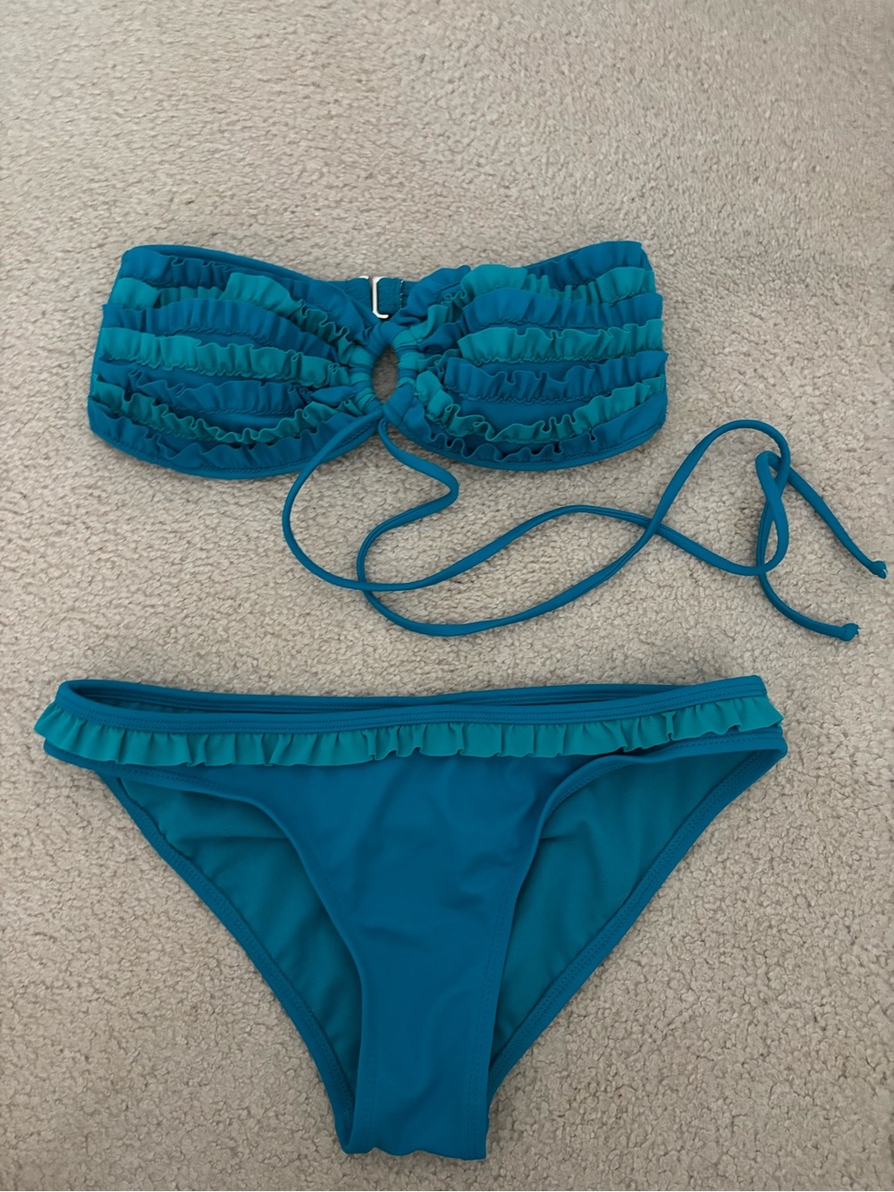 Teal Ruffled Bandeau Bikini Set